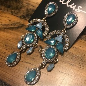 Gold and Blue Rhinestone Earrings